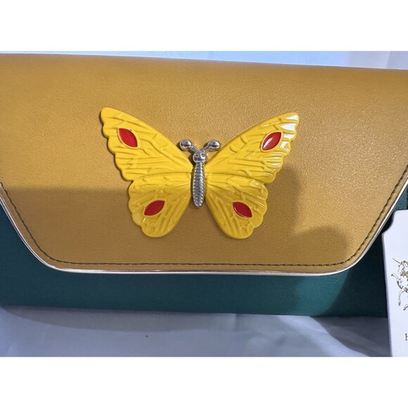 Handbag Republic Classic Clutch W/Gold Crossbody Strap Butterfly Accent 2 Tone - Picture 3 of 13